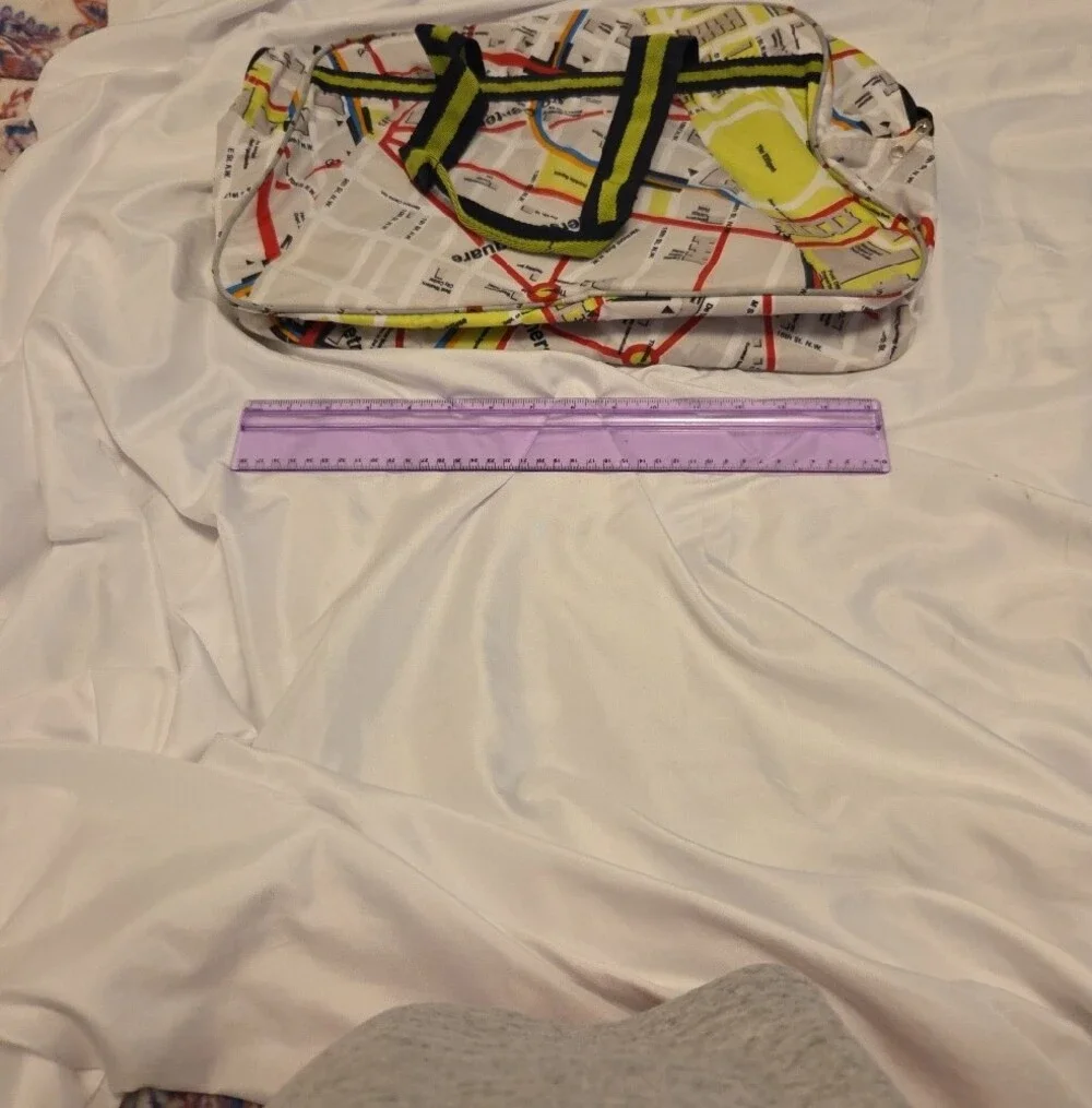 Map-Print Travel Duffle Bag in White with Yellow and Black Trim Washingon Dc
